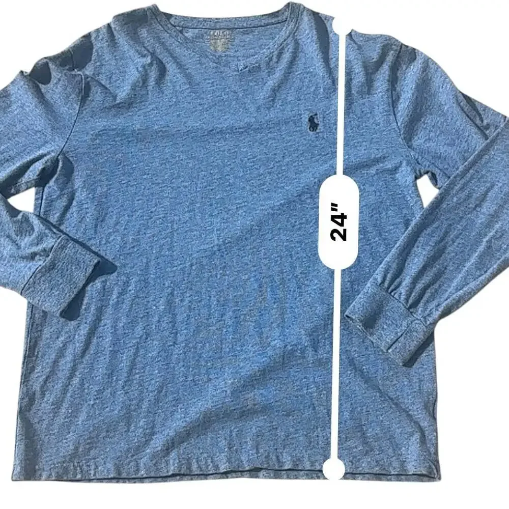 Polo Ralph Lauren Long Sleeve V-Neck Tee Men's S Blue Heather Pony Logo